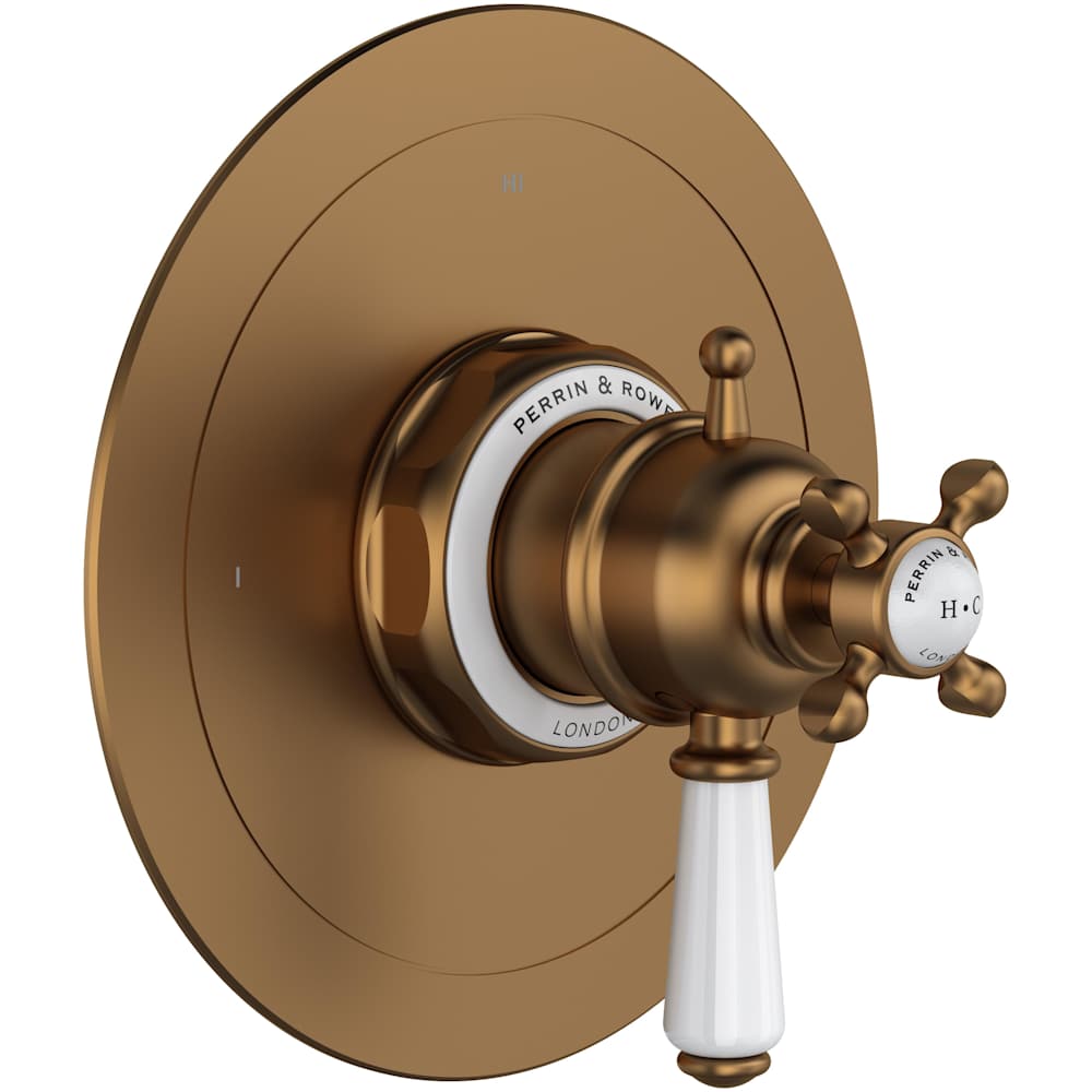 Edwardian Two Independent and One Shared Function Thermostatic Valve Trim Only with Single Lever Handle and Integrated Diverter - Less Rough In