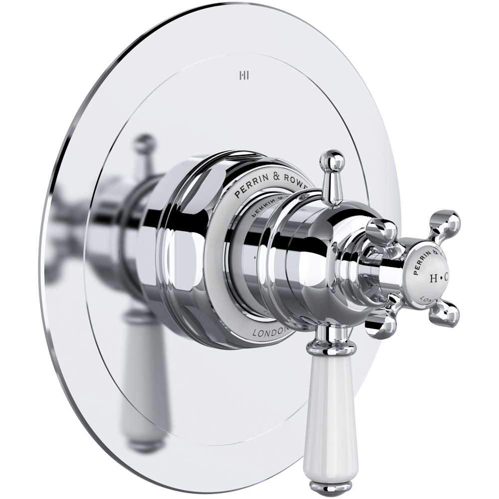 Edwardian Two Independent and One Shared Function Thermostatic Valve Trim Only with Single Lever Handle and Integrated Diverter - Less Rough In