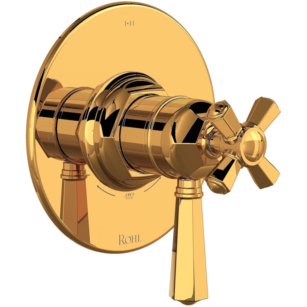 Two Independent and One Shared Function Thermostatic Valve Trim Only with Single Cross / Lever Handle, Integrated Diverter, and Volume Control - Less Rough In