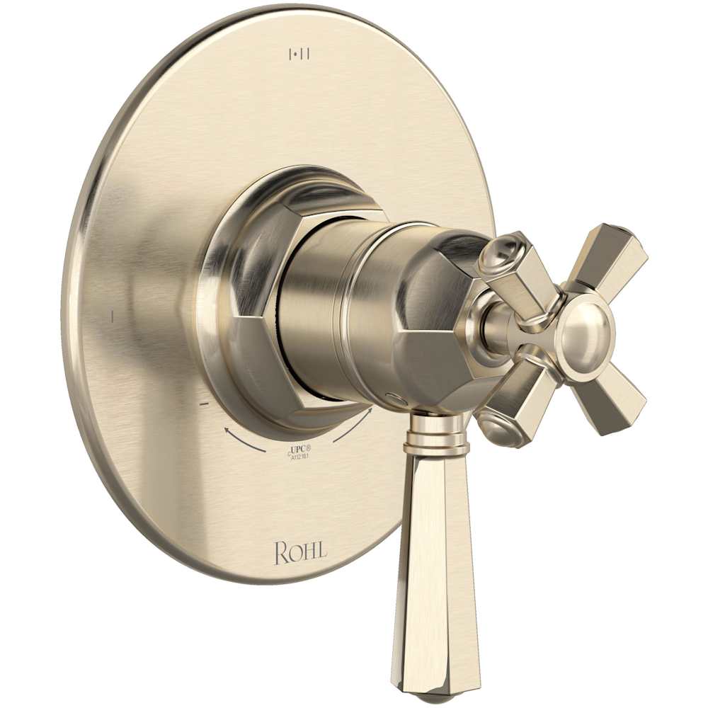 Two Independent and One Shared Function Thermostatic Valve Trim Only with Single Cross / Lever Handle, Integrated Diverter, and Volume Control - Less Rough In