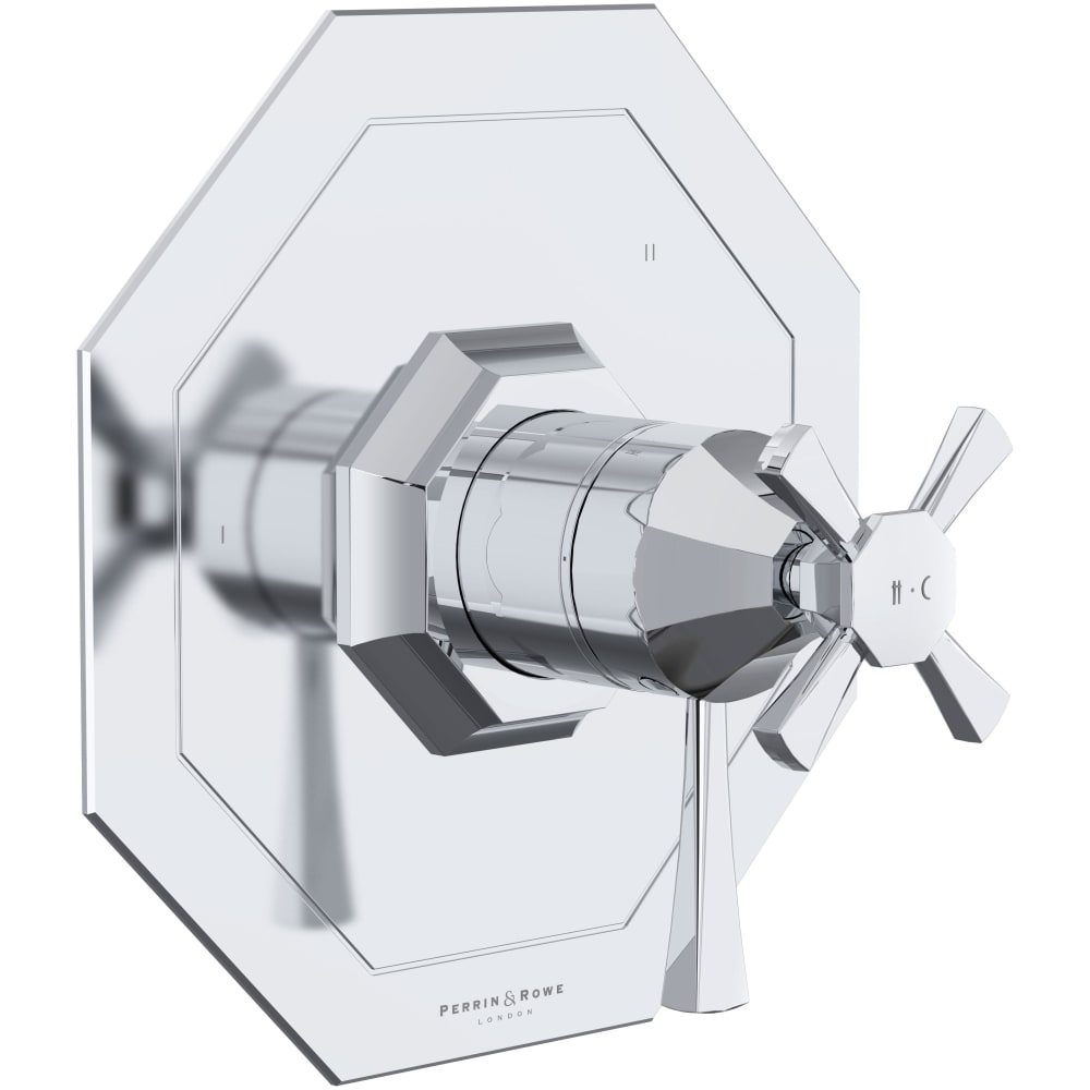 Deco Three Independent, Two Shared Function Thermostatic Valve Trim Only with Single Cross / Lever Handle, Integrated Diverter, and Volume Control - Less Rough In