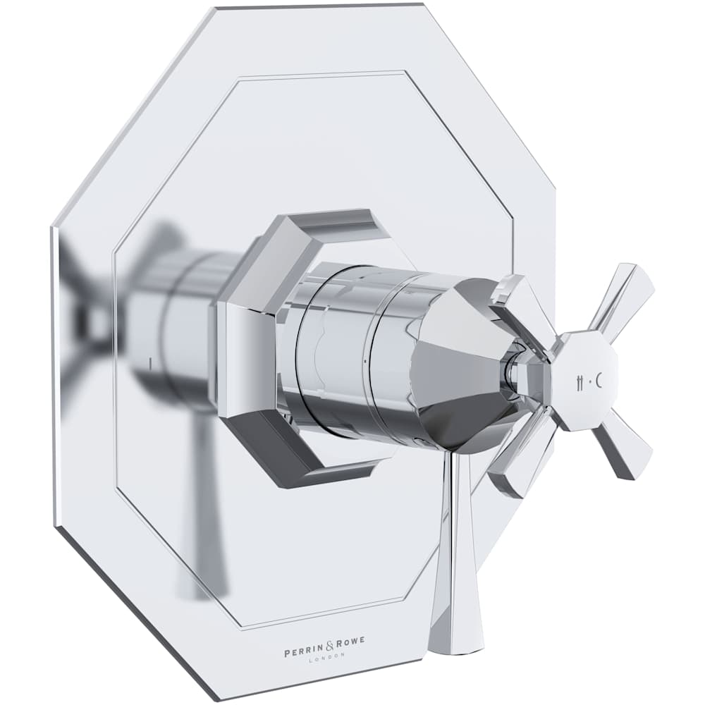 Deco Two Independent Function Thermostatic Valve Trim Only with Single Cross / Lever Handle, Integrated Diverter, and Volume Control - Less Rough In