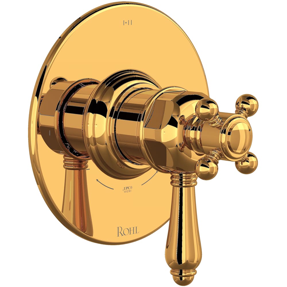 Acqui Two Independent and One Shared Function Thermostatic Valve Trim Only with Single Cross / Lever Handle, Integrated Diverter, and Volume Control - Less Rough In