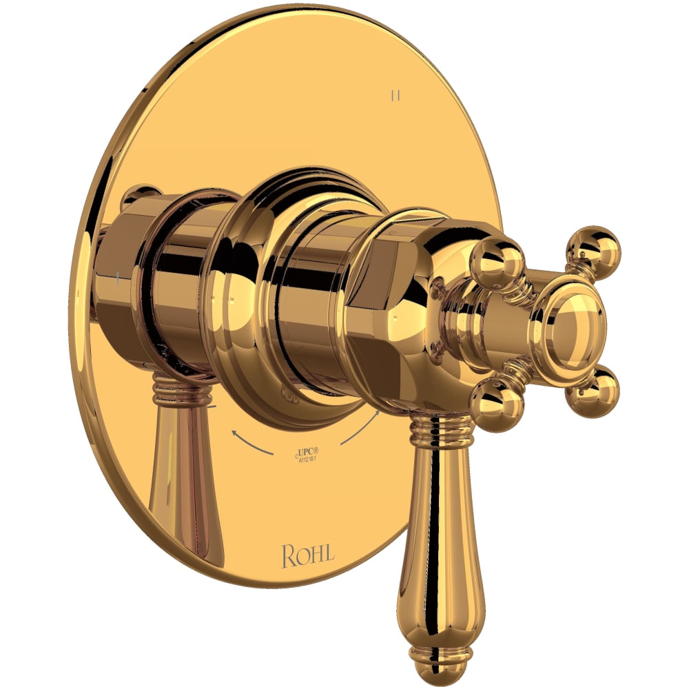 Acqui Three Independent, Two Shared Function Thermostatic Valve Trim Only with Single Cross / Lever Handle, Integrated Diverter, and Volume Control - Less Rough In