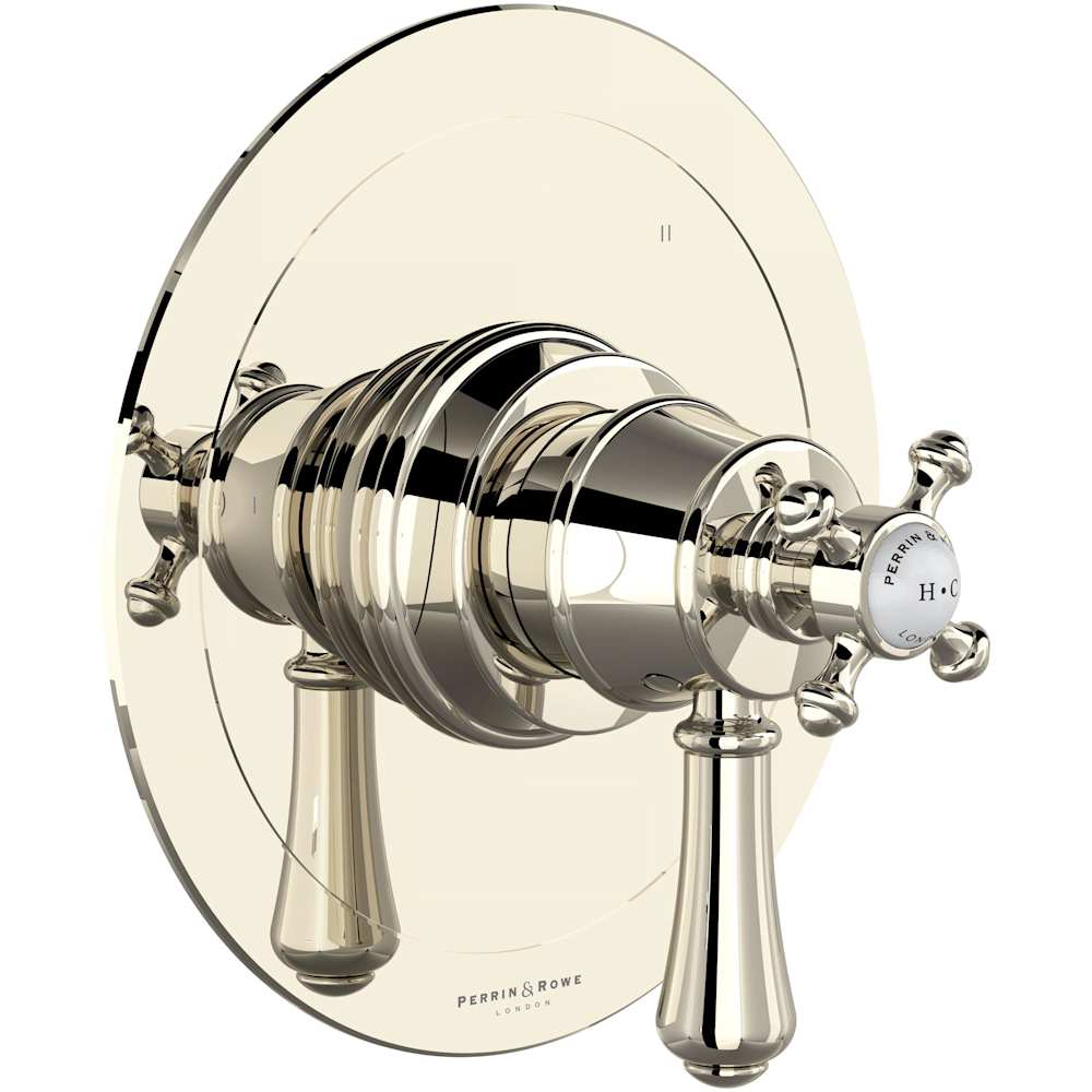 Georgian Era Three Independent Function Thermostatic Valve Trim Only with Single Cross / Lever Handle, Integrated Diverter, and Volume Control - Less Rough In