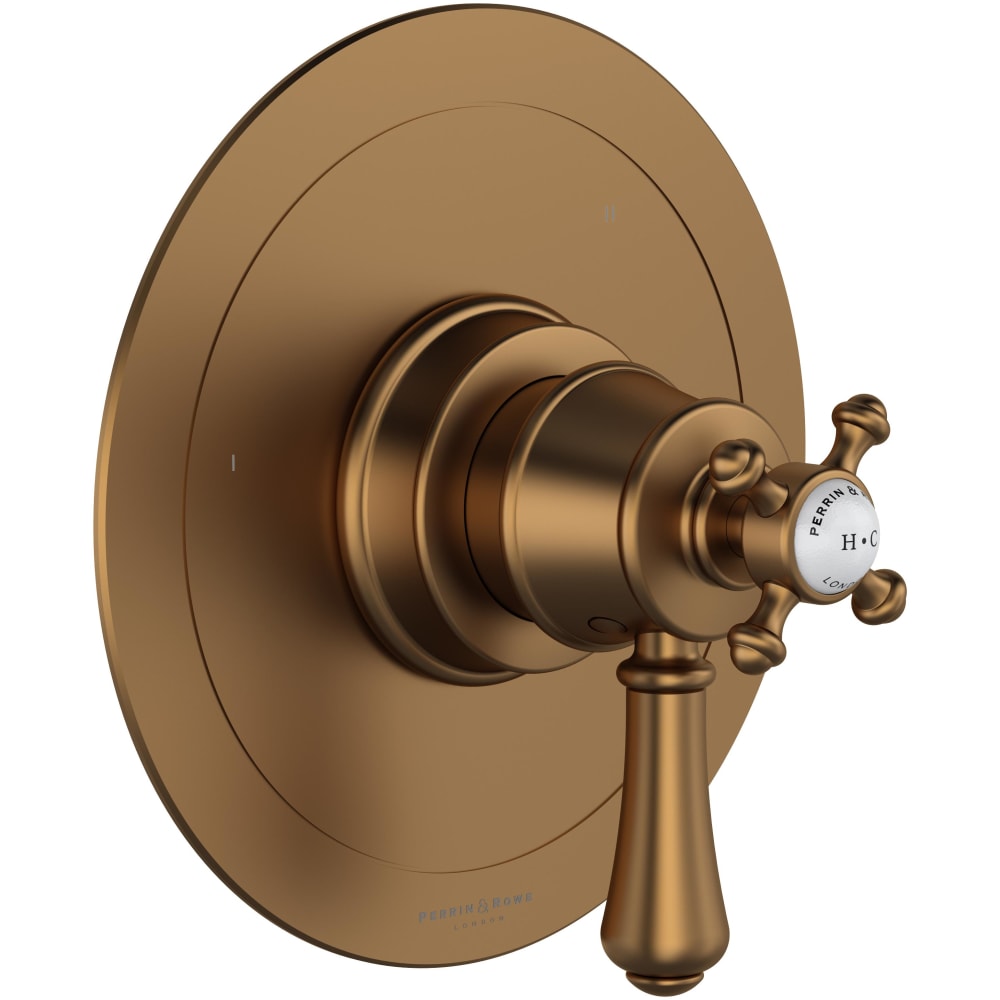 Georgian Era Three Independent, Two Shared Function Thermostatic Valve Trim Only with Single Cross / Lever Handle, Integrated Diverter, and Volume Control - Less Rough In