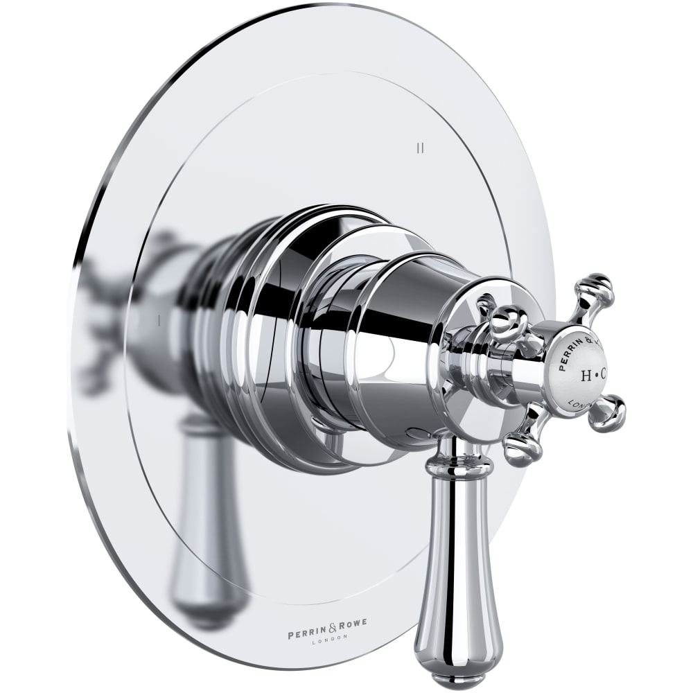 Georgian Era Three Independent, Two Shared Function Thermostatic Valve Trim Only with Single Cross / Lever Handle, Integrated Diverter, and Volume Control - Less Rough In