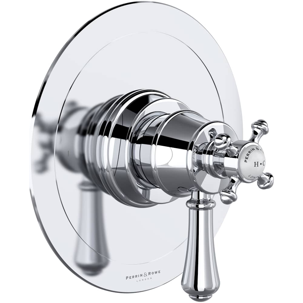 Georgian Era Two Independent Function Thermostatic Valve Trim Only with Single Cross / Lever Handle, Integrated Diverter, and Volume Control - Less Rough In