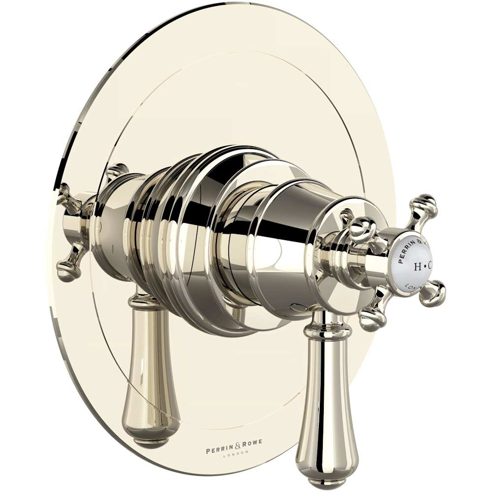 Georgian Era Two Independent Function Thermostatic Valve Trim Only with Single Cross / Lever Handle, Integrated Diverter, and Volume Control - Less Rough In
