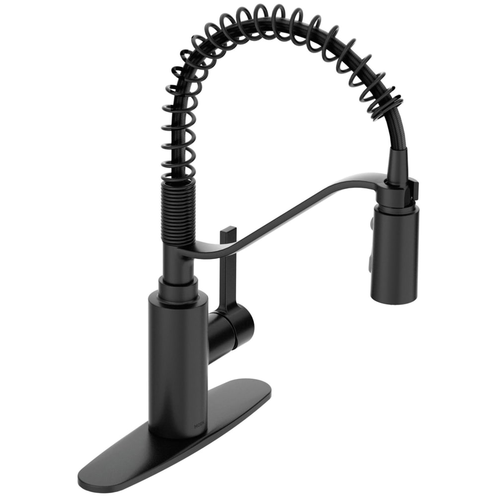 Moen Genta LX 1.5 GPM Single Hole Pre-Rinse Pull Down Kitchen Faucet with Duralock, Duralast, and PowerBoost Technologies - Includes Escutcheon Matte Black