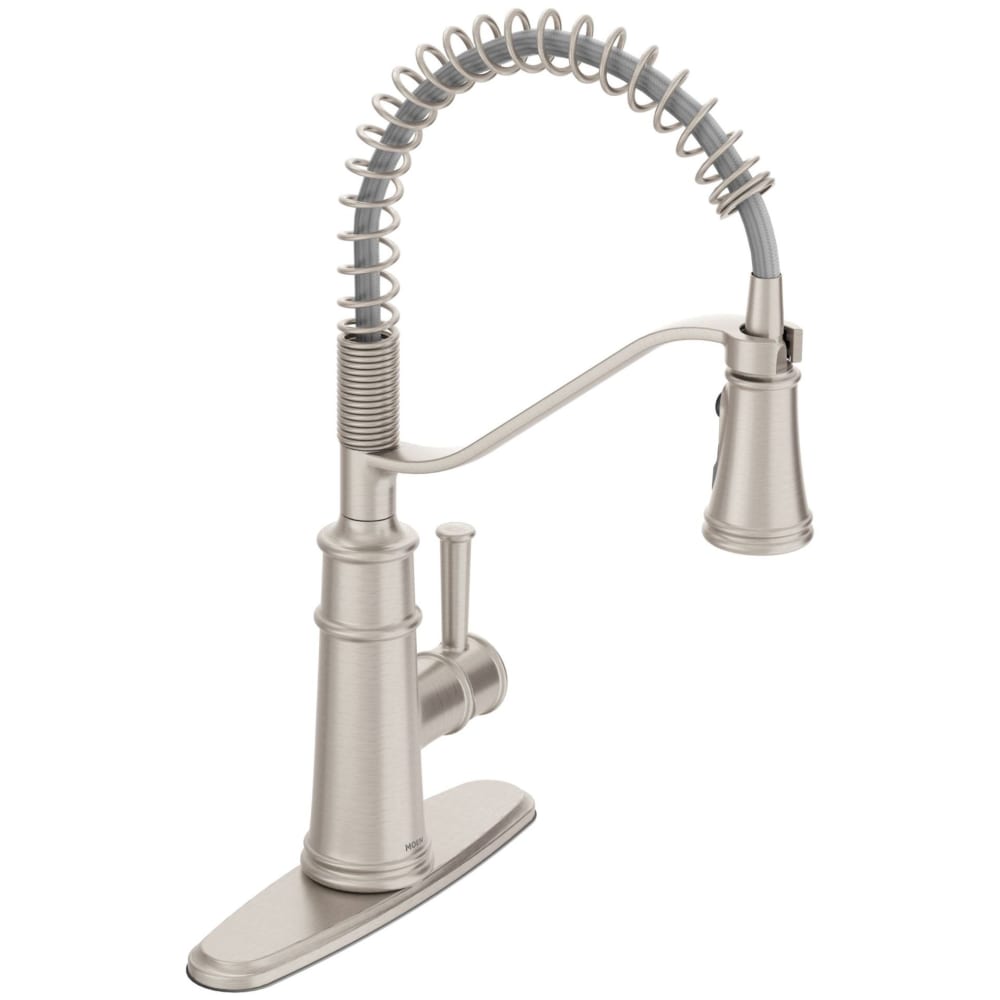 Moen Belfield 1.5 GPM Single Hole Pre-Rinse Pull Down Kitchen Faucet with Duralock, Duralast, and PowerBoost Technologies - Includes Escutcheon Spot Resist Stainless