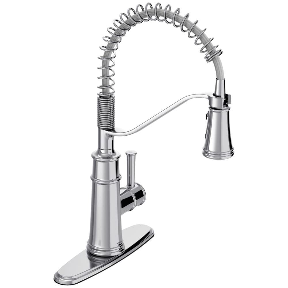 Moen Belfield 1.5 GPM Single Hole Pre-Rinse Pull Down Kitchen Faucet with Duralock, Duralast, and PowerBoost Technologies - Includes Escutcheon Chrome