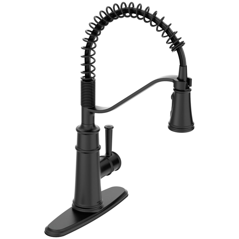 Moen Belfield 1.5 GPM Single Hole Pre-Rinse Pull Down Kitchen Faucet with Duralock, Duralast, and PowerBoost Technologies - Includes Escutcheon Matte Black