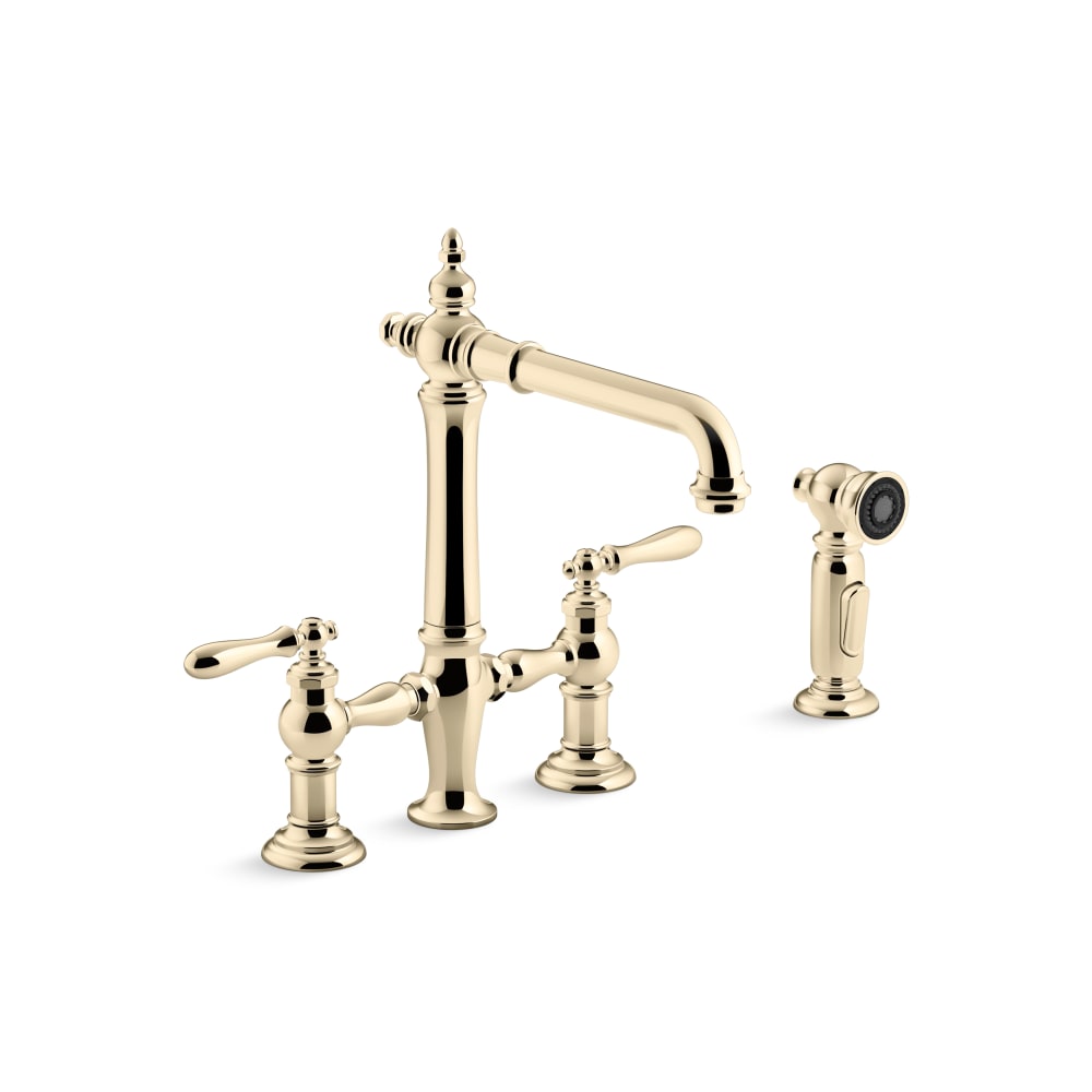Artifacts 1.5 GPM Widespread Bridge Kitchen Faucet with Sweep, BerrySoft, ProMotion, and MasterClean Technologies - Includes Side Spray