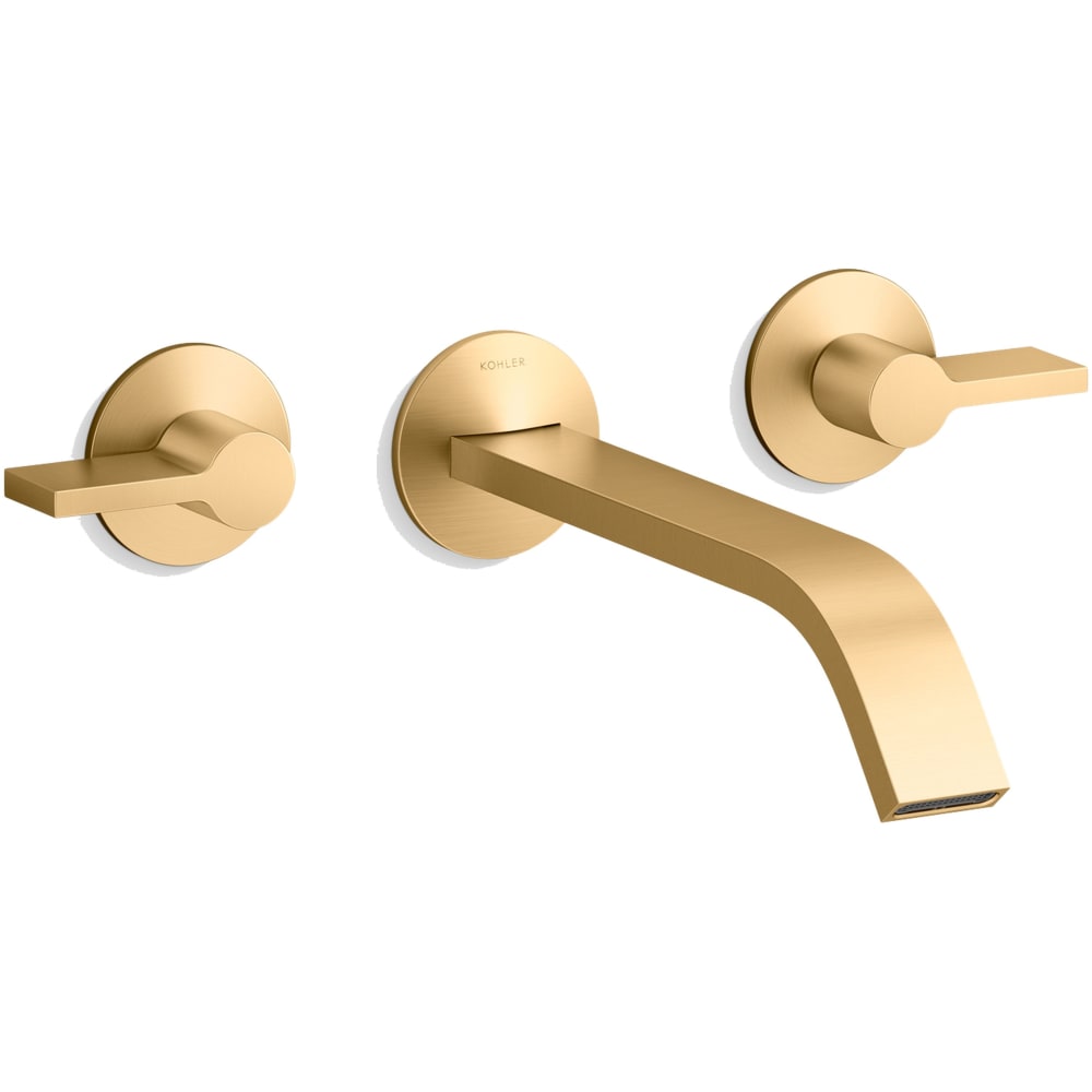 Components Double Handle Wall-Mount Bathroom Sink Faucet with Ribbon Spout and Lever Handles - Includes Rough-In Valve