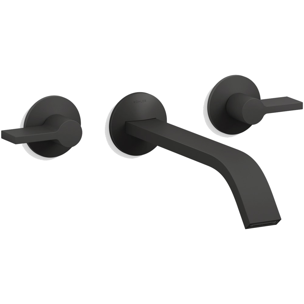 Components Double Handle Wall-Mount Bathroom Sink Faucet with Ribbon Spout and Lever Handles - Includes Rough-In Valve