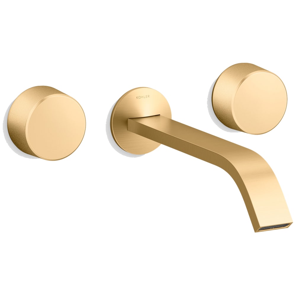 Components Double Handle Wall-Mount Bathroom Sink Faucet with Ribbon Spout and Oyl Handles - Includes Rough-In Valve