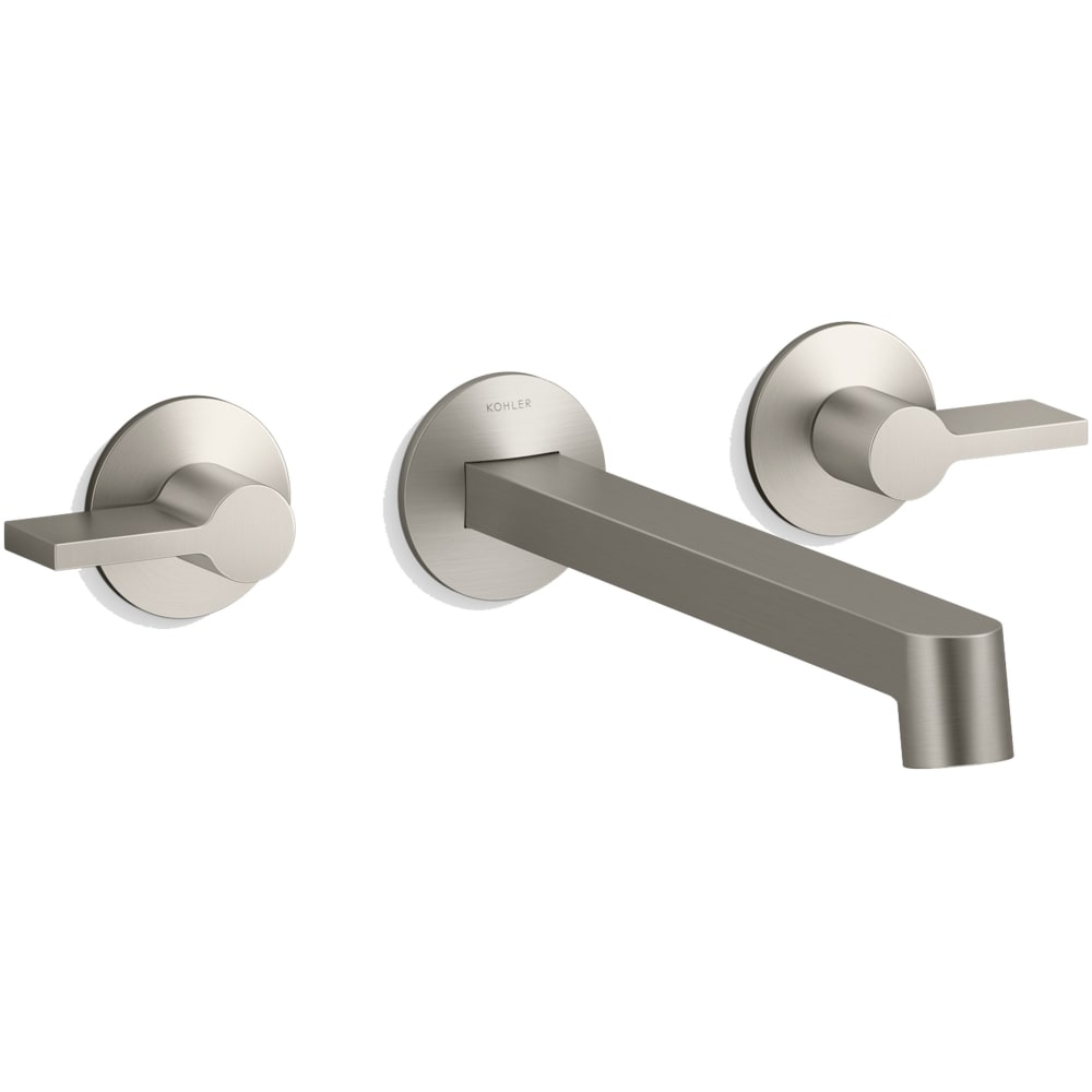 Components Double Handle Wall-Mount Bathroom Sink Faucet with Row Design Spout and Lever Handles - Includes Rough-In Valve