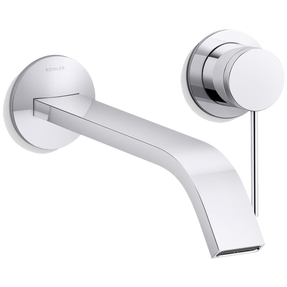 Components Single Handle Wall-Mount Bathroom Sink Faucet with Ribbon Spout and Thin Lever Handle