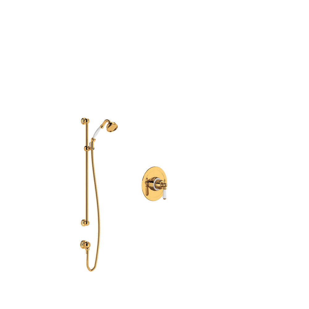 Edwardian Pressure Balanced Shower System with Hand Shower, Hose, and Valve Trim