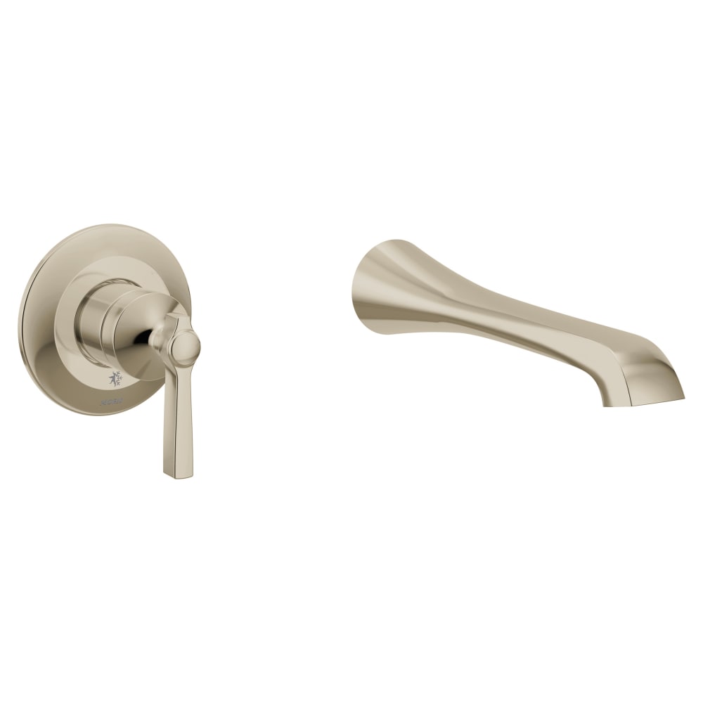 Moen 90 Degree 1.2 GPM Widespread Bathroom Faucet with Pop-Up Drain Assembly and Duralock Brushed Nickel