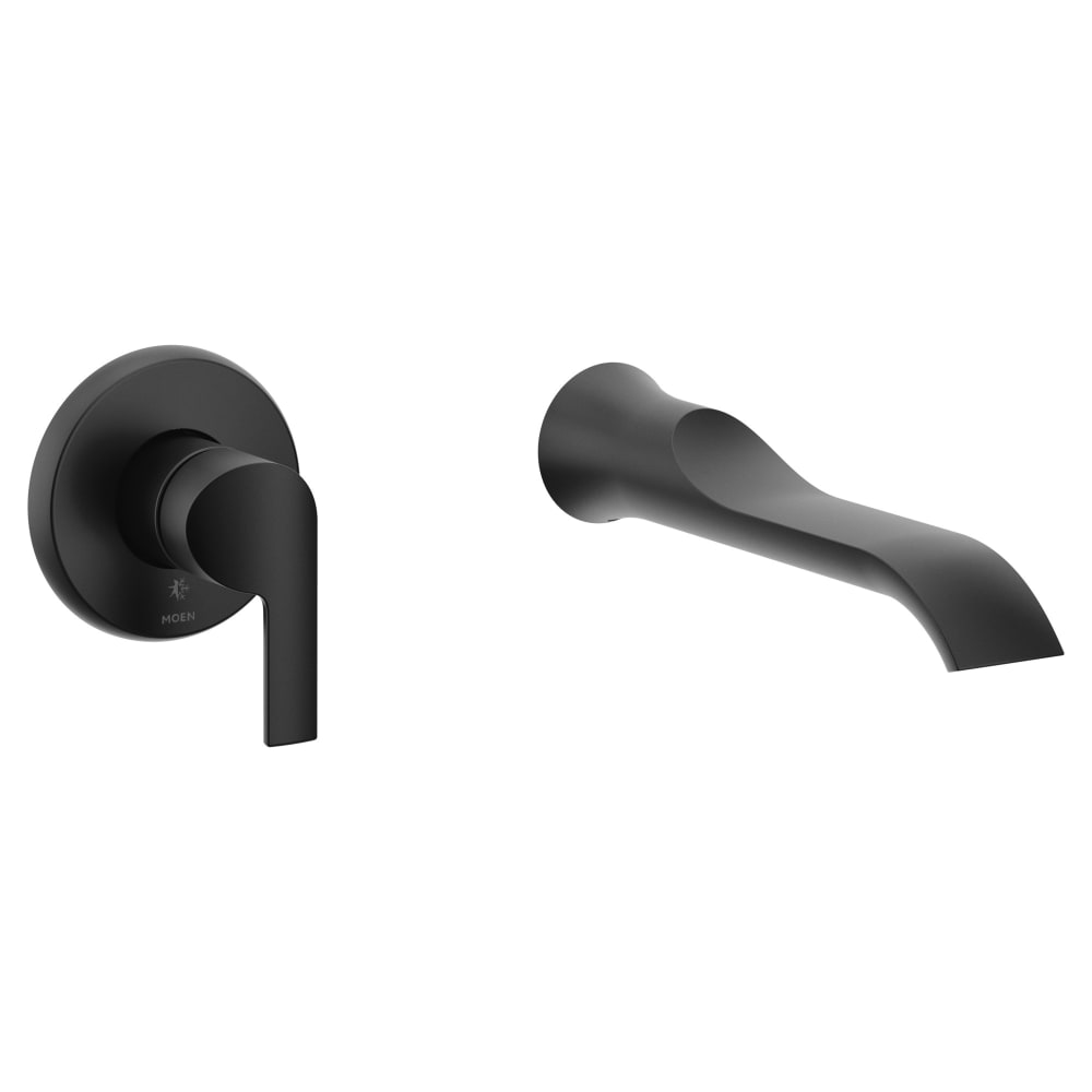 Moen 90 Degree 1.2 GPM Wall Mounted Widespread Bathroom Faucet with Pop-Up Drain Assembly Matte Black