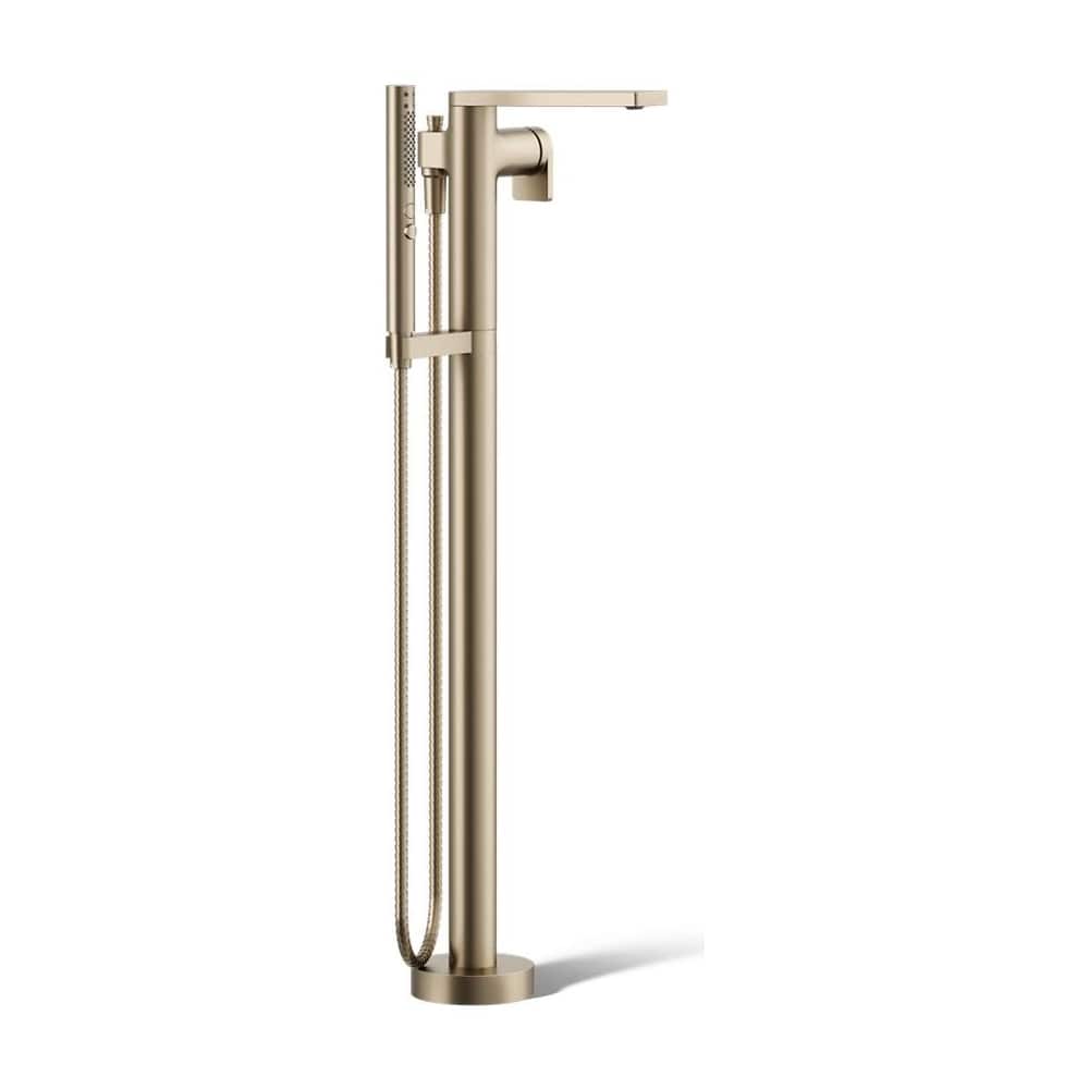 Composed Floor Mounted Tub Filler with Hand Shower and Built-In Diverter