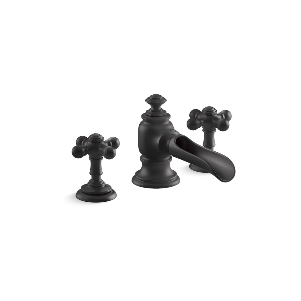 Artifacts Widespread Bathroom Faucet with Flume Spout and Cross Handles - Includes Metal Pop-Up Drain Assembly