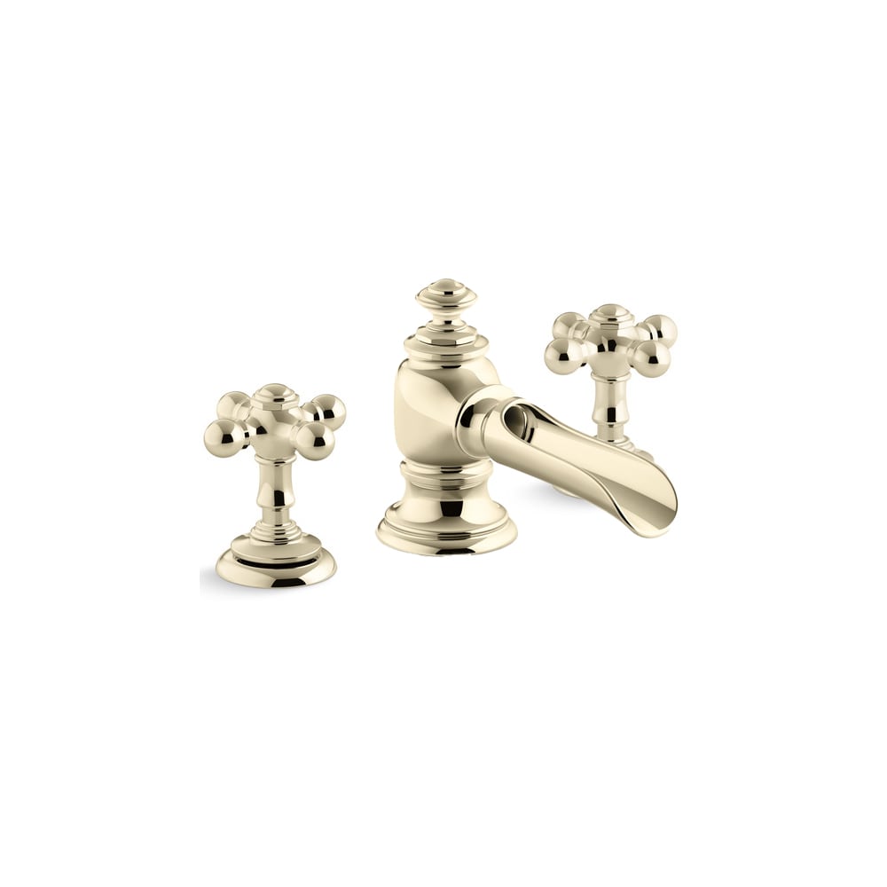 Artifacts Widespread Bathroom Faucet with Flume Spout and Cross Handles - Includes Metal Pop-Up Drain Assembly