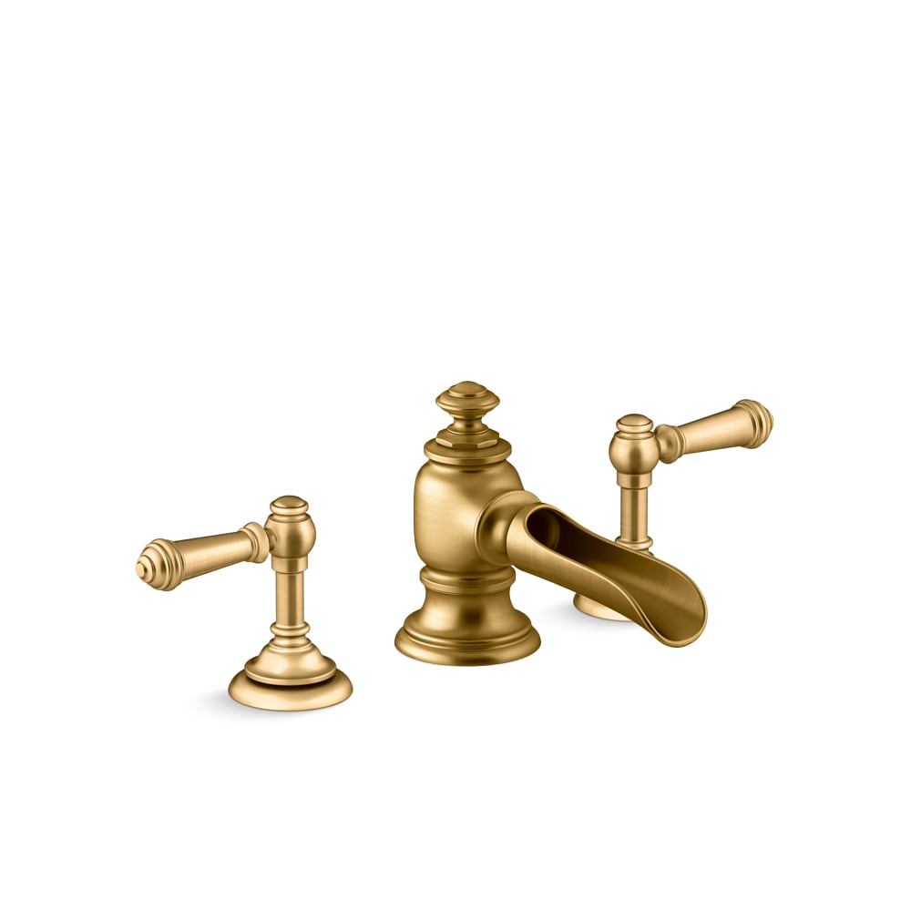 Artifacts Widespread Bathroom Faucet with Flume Spout and Lever Handles - Includes Metal Pop-Up Drain Assembly