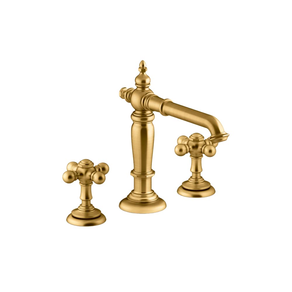 Artifacts Widespread Bathroom Faucet with Column Spout and Cross Handles - Includes Metal Pop-Up Drain Assembly