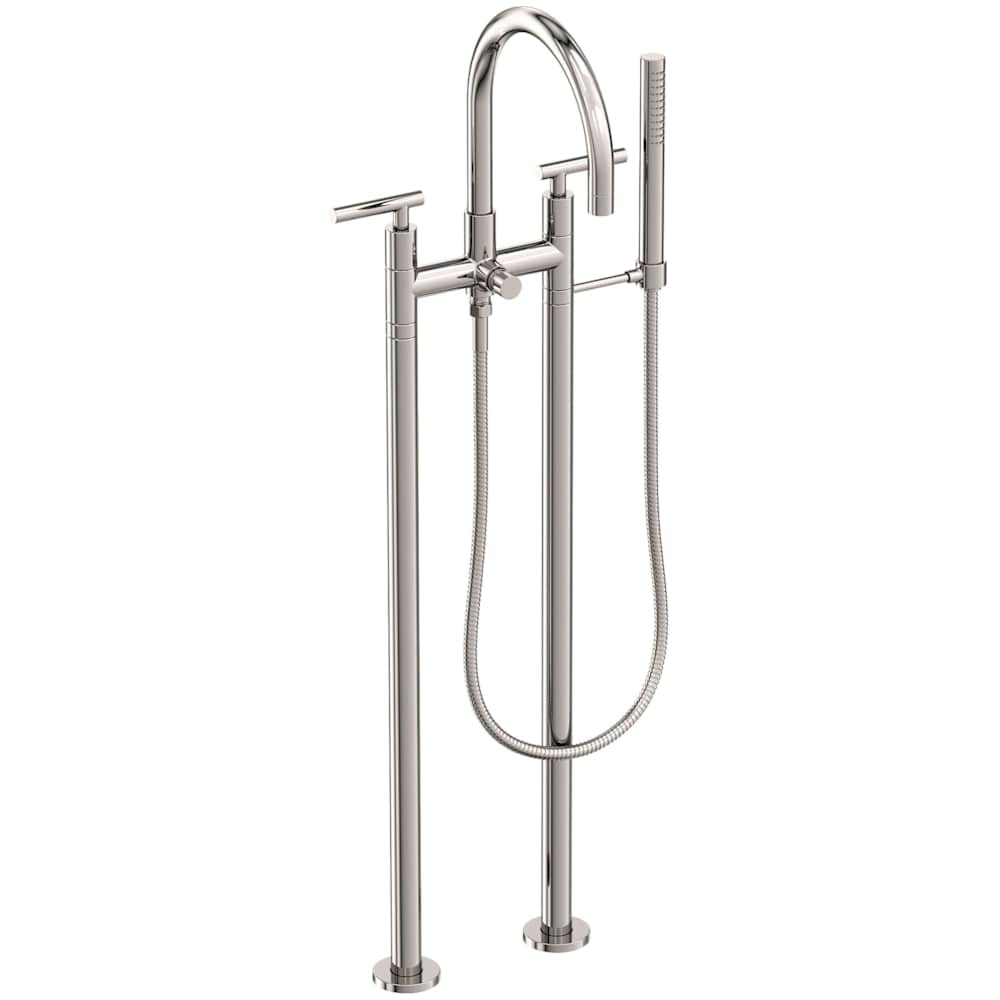 East Linear Floor Mounted Tub Filler with Lever Handles and Built-In Diverter - Includes Hand Shower