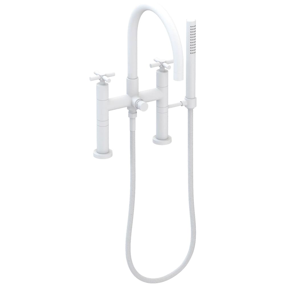 East Linear Deck Mounted Tub Filler with Cross Handles and Built-In Diverter - Includes Hand Shower