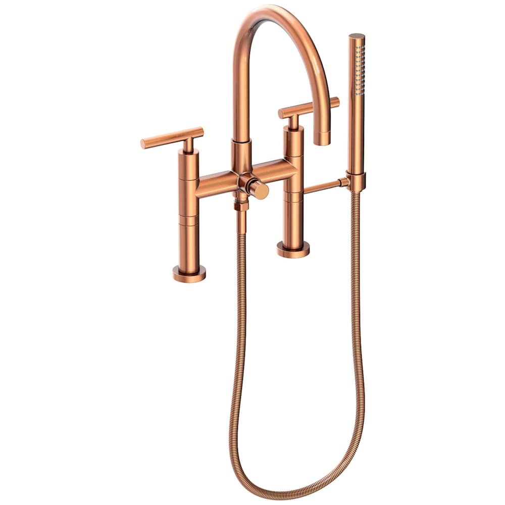 East Linear Deck Mounted Tub Filler with Lever Handles and Built-In Diverter - Includes Hand Shower