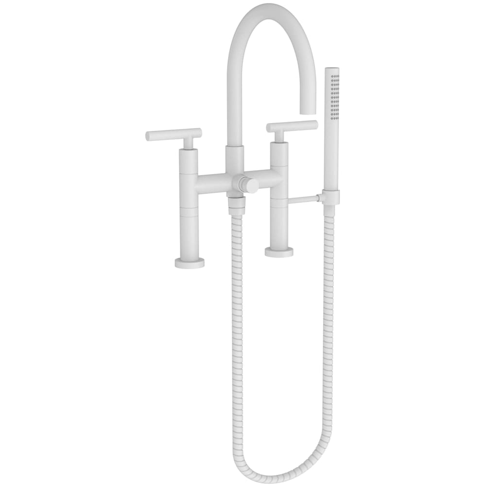 East Linear Deck Mounted Tub Filler with Lever Handles and Built-In Diverter - Includes Hand Shower