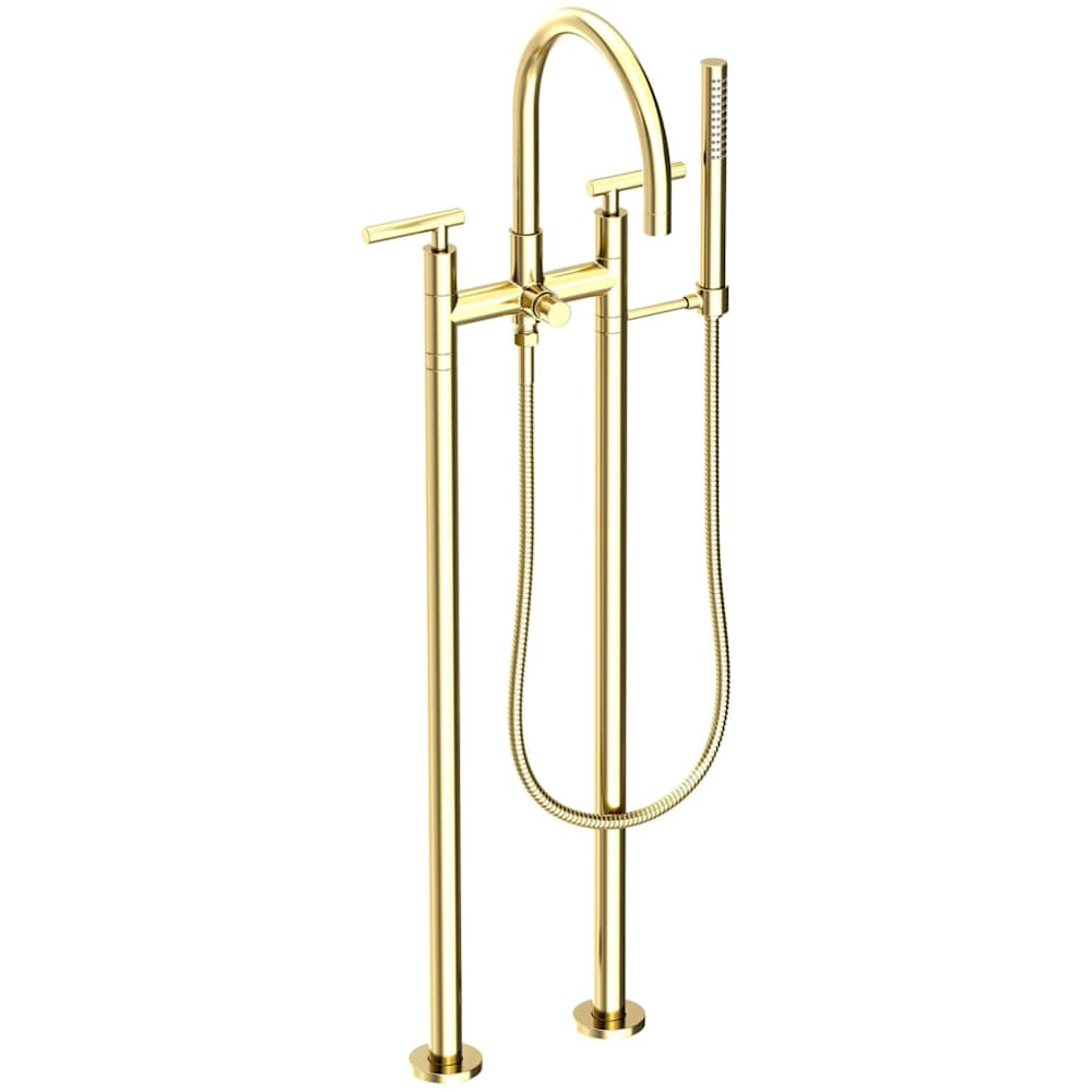 East Linear Floor Mounted Tub Filler with Lever Handles and Built-In Diverter - Includes Hand Shower