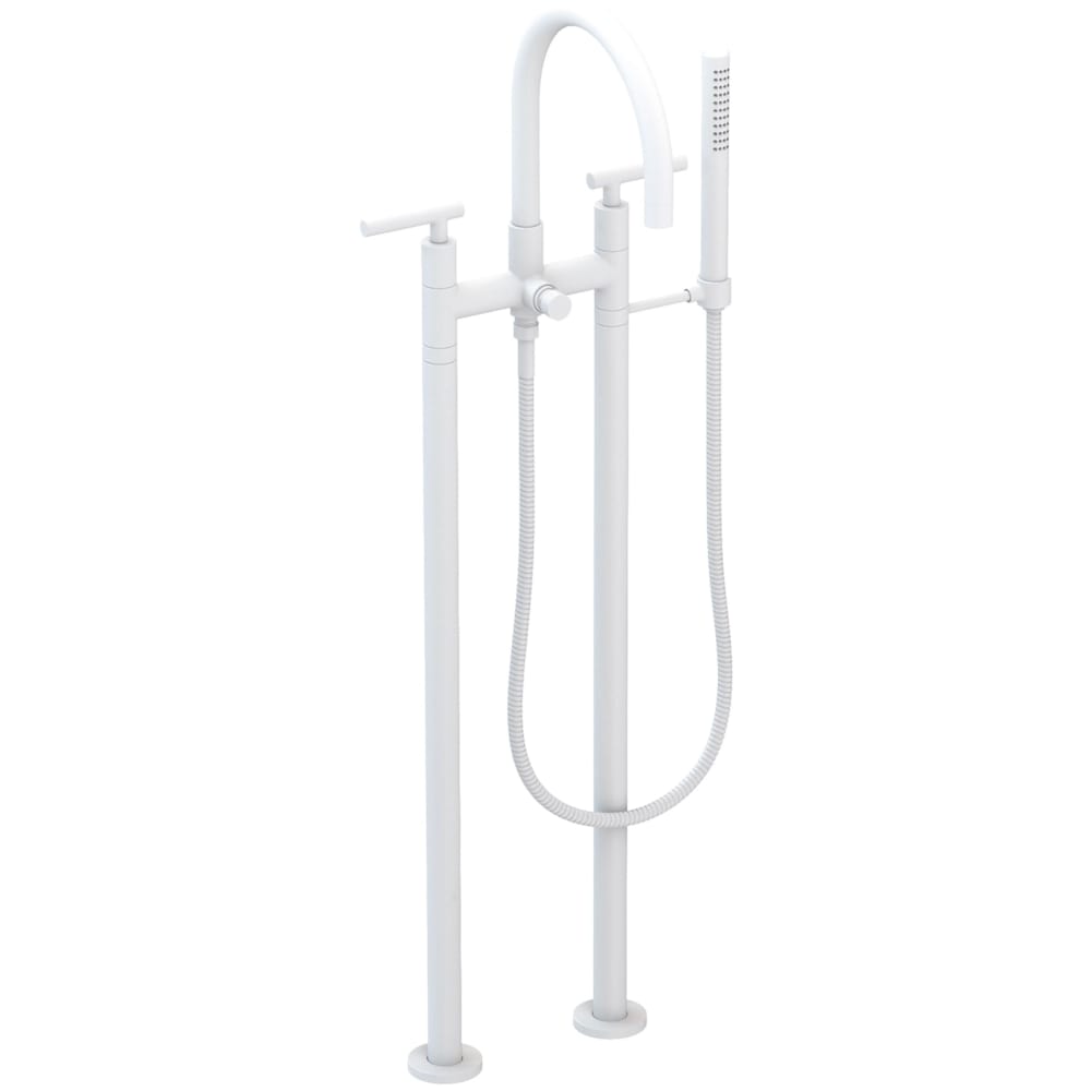 East Linear Floor Mounted Tub Filler with Lever Handles and Built-In Diverter - Includes Hand Shower