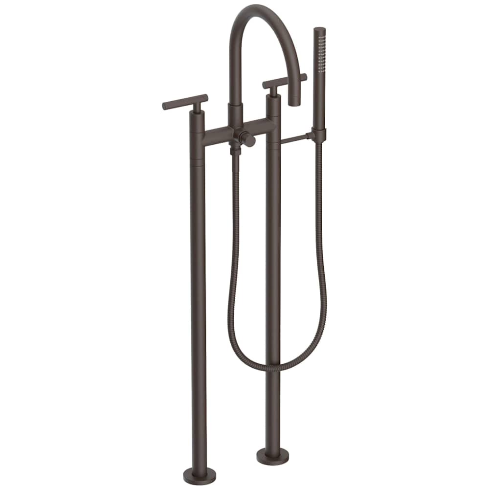 East Linear Floor Mounted Tub Filler with Lever Handles and Built-In Diverter - Includes Hand Shower