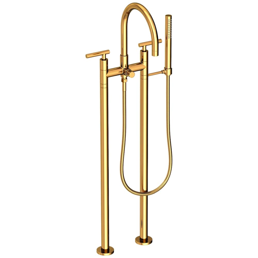 East Linear Floor Mounted Tub Filler with Lever Handles and Built-In Diverter - Includes Hand Shower