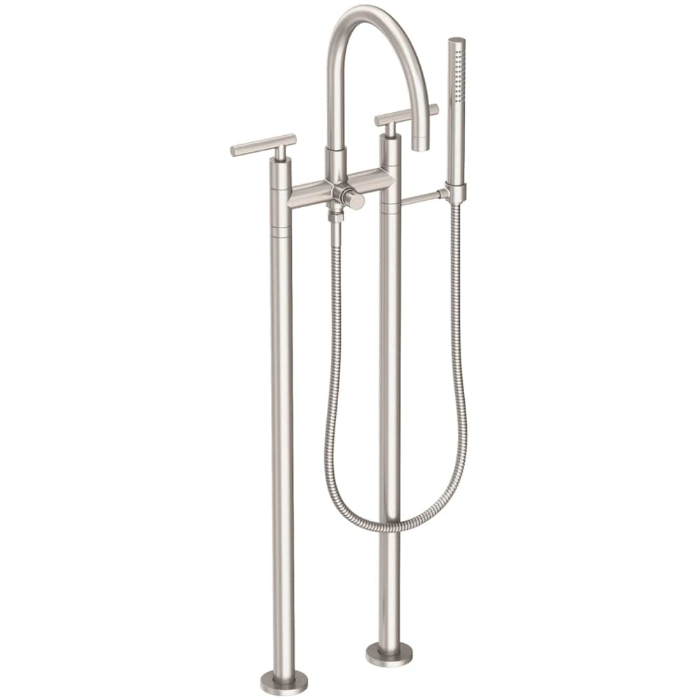 East Linear Floor Mounted Tub Filler with Lever Handles and Built-In Diverter - Includes Hand Shower