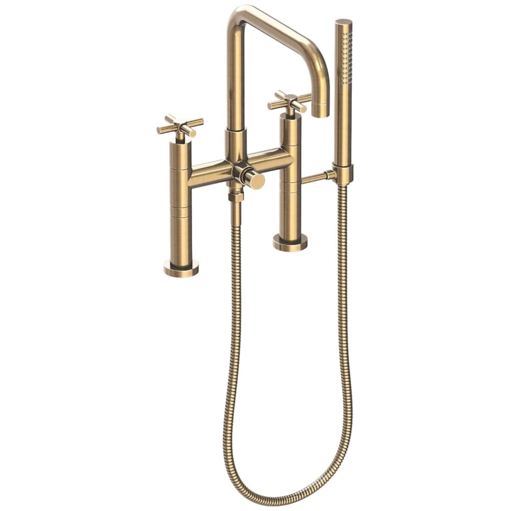 East Square Deck Mounted Tub Filler with Cross Handles and Built-In Diverter - Includes Hand Shower