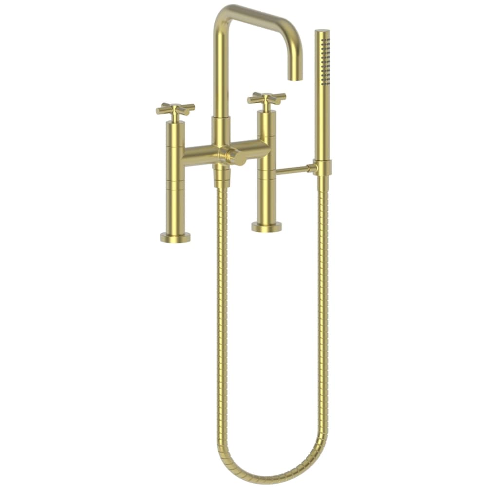 East Square Deck Mounted Tub Filler with Cross Handles and Built-In Diverter - Includes Hand Shower