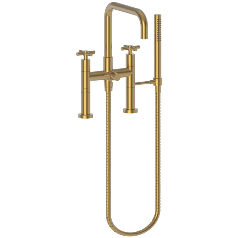East Square Deck Mounted Tub Filler with Cross Handles and Built-In Diverter - Includes Hand Shower