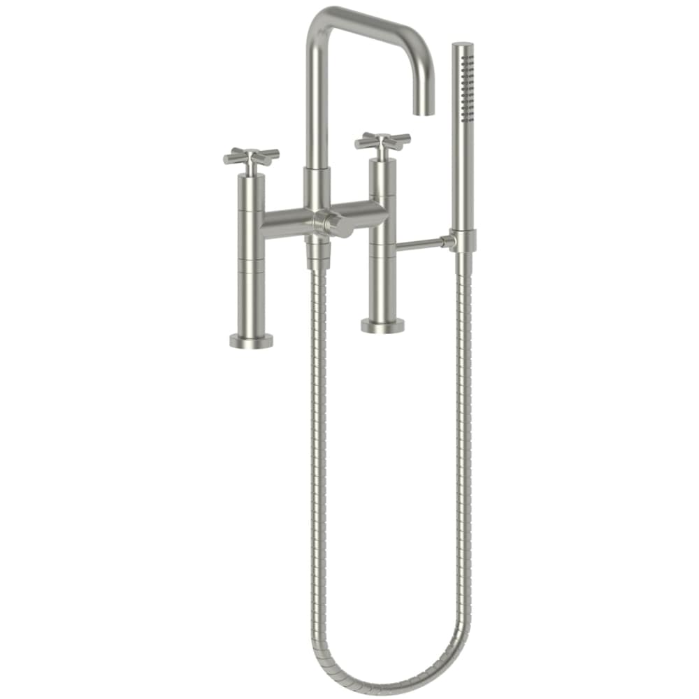 East Square Deck Mounted Tub Filler with Cross Handles and Built-In Diverter - Includes Hand Shower