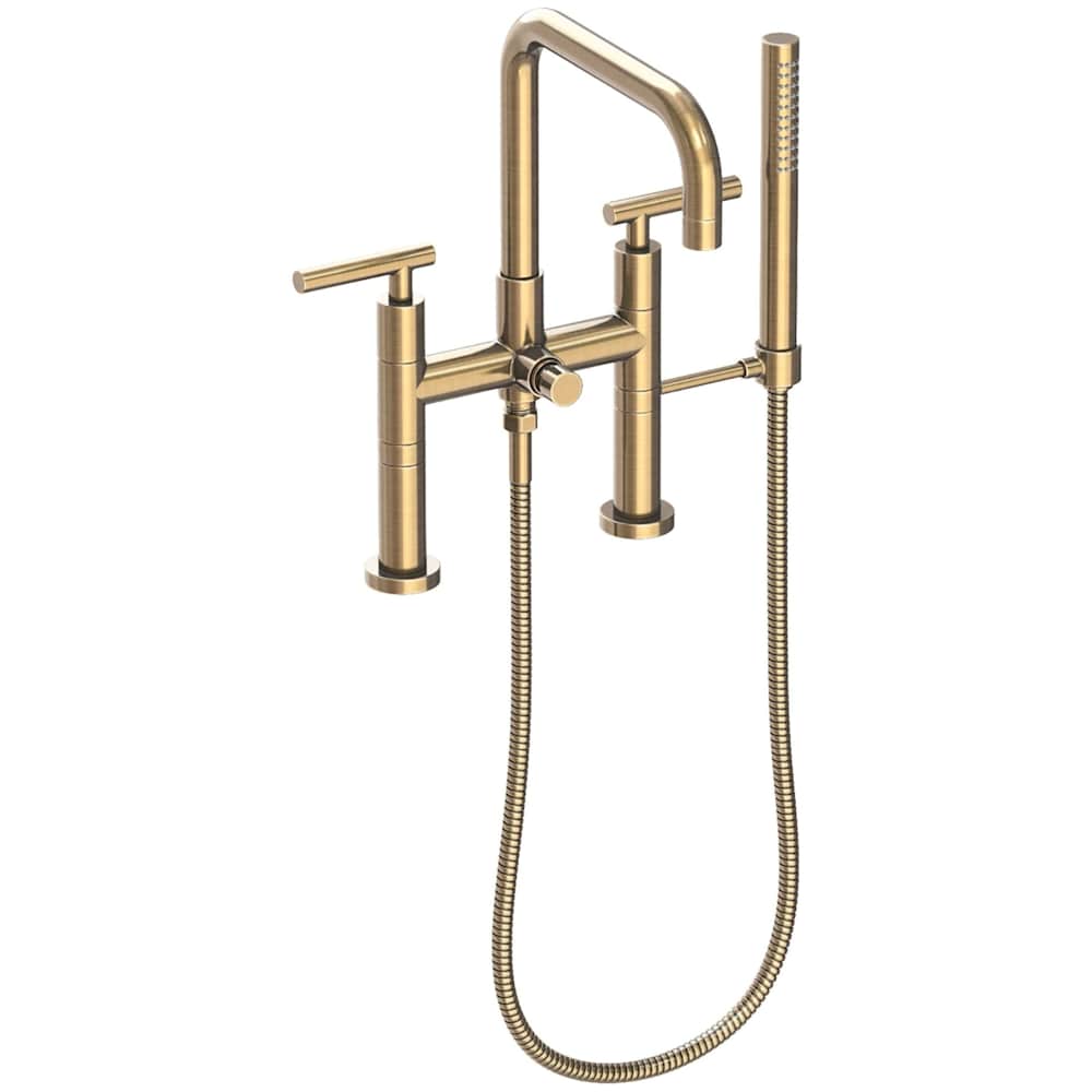 East Square Deck Mounted Tub Filler with Lever Handles and Built-In Diverter - Includes Hand Shower