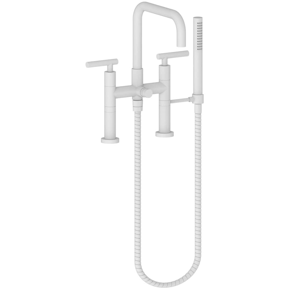 East Square Deck Mounted Tub Filler with Lever Handles and Built-In Diverter - Includes Hand Shower