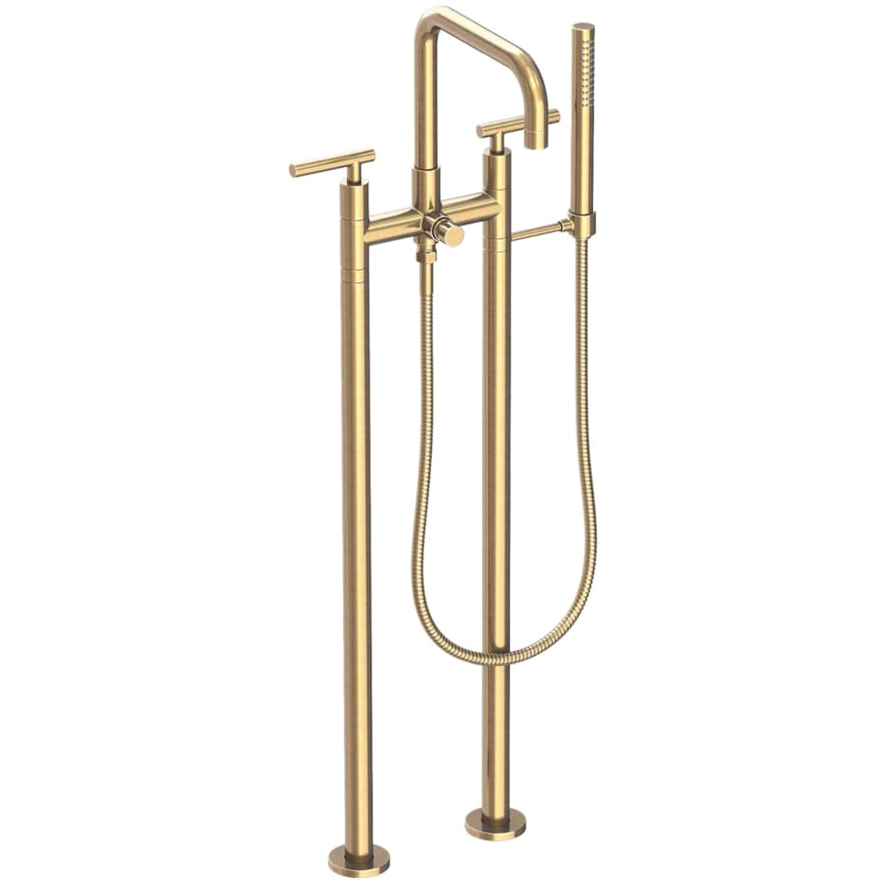 East Square Floor Mounted Tub Filler with Lever Handles and Built-In Diverter - Includes Hand Shower