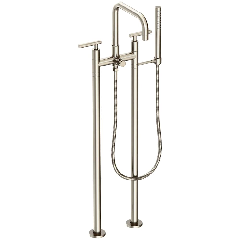 East Square Floor Mounted Tub Filler with Lever Handles and Built-In Diverter - Includes Hand Shower