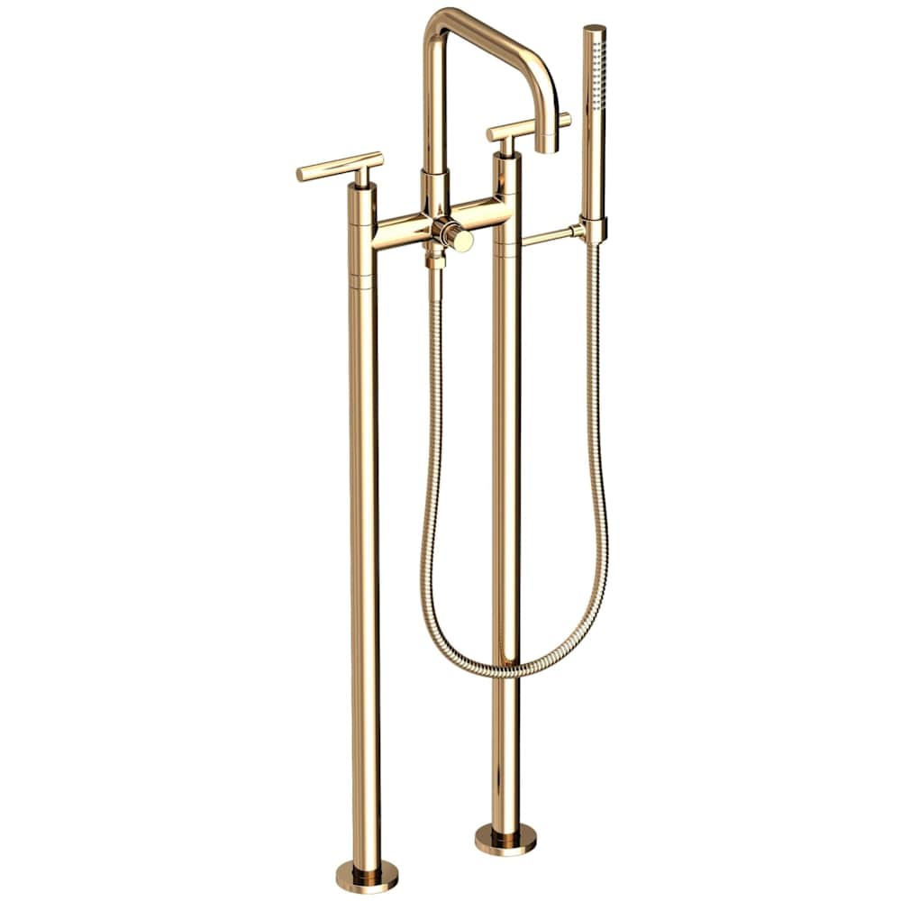 East Square Floor Mounted Tub Filler with Lever Handles and Built-In Diverter - Includes Hand Shower