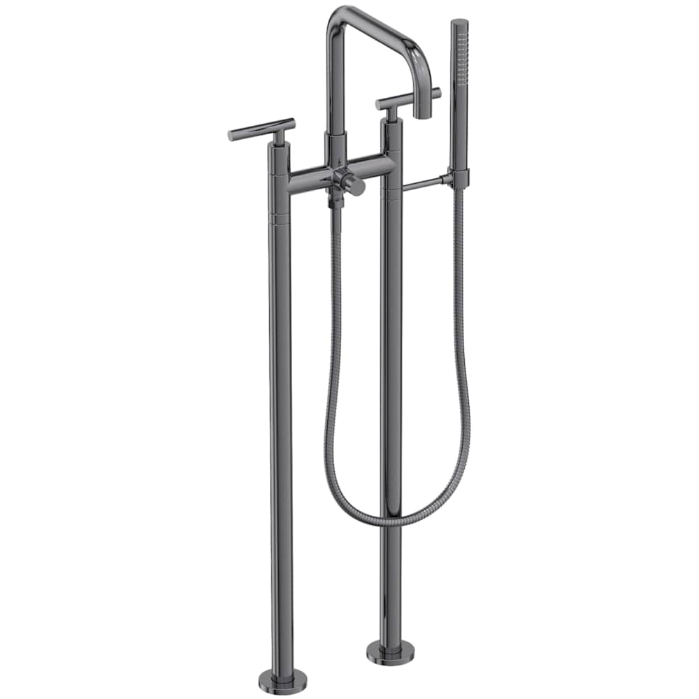 East Square Floor Mounted Tub Filler with Lever Handles and Built-In Diverter - Includes Hand Shower